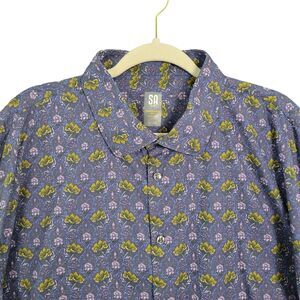 STACY ADAMS Purple Floral Modern Fit Cotton Button Shirt Preppy SIZE 19 34/35
